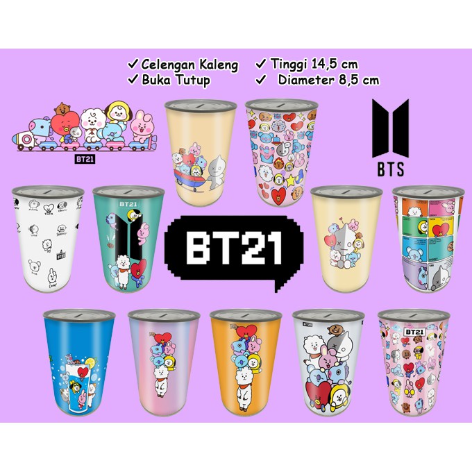 Celengan Kaleng Buka Tutup / Celengan Kaleng Karakter BT21 BTS Kpop Korea / Celengan Custom Keren