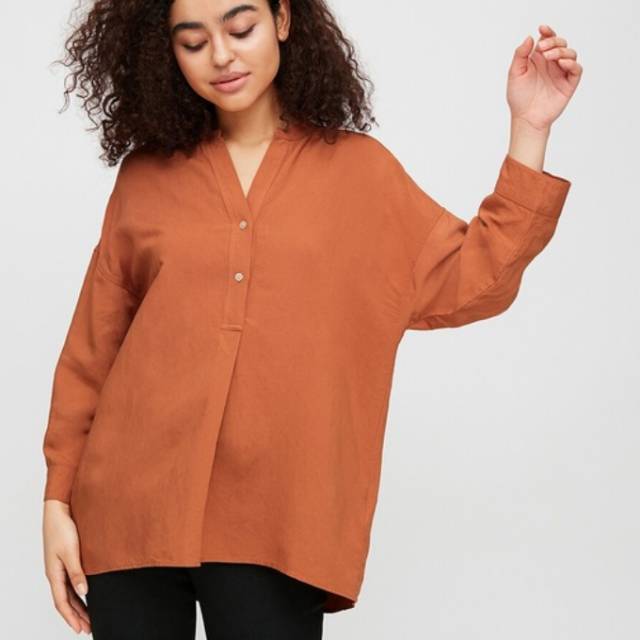 UNIQLO ORIGINAL SALE 80% Kemeja Hem Linen Rayon Katun Lengan Panjang Polos Wanita Putih Hitam Orange