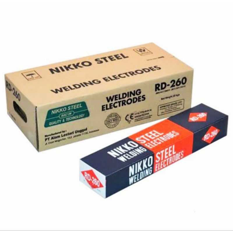 Kawat Las Nikko Steel RD 260 ukuran 2.6mm x 350mm kemasan dus isi 5kg