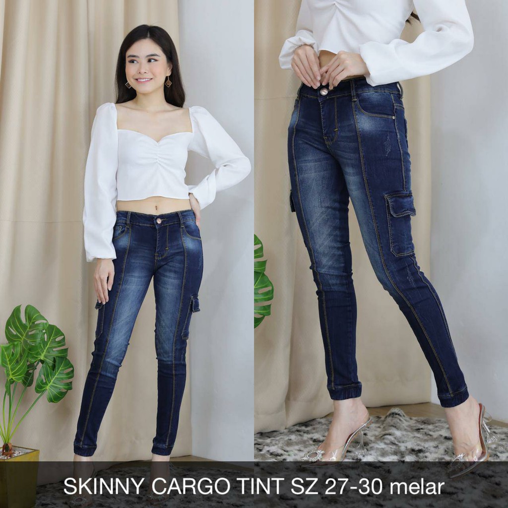 CELANA JEANS WANITA SKINNY CARGO TINT SZ 27-30 melar