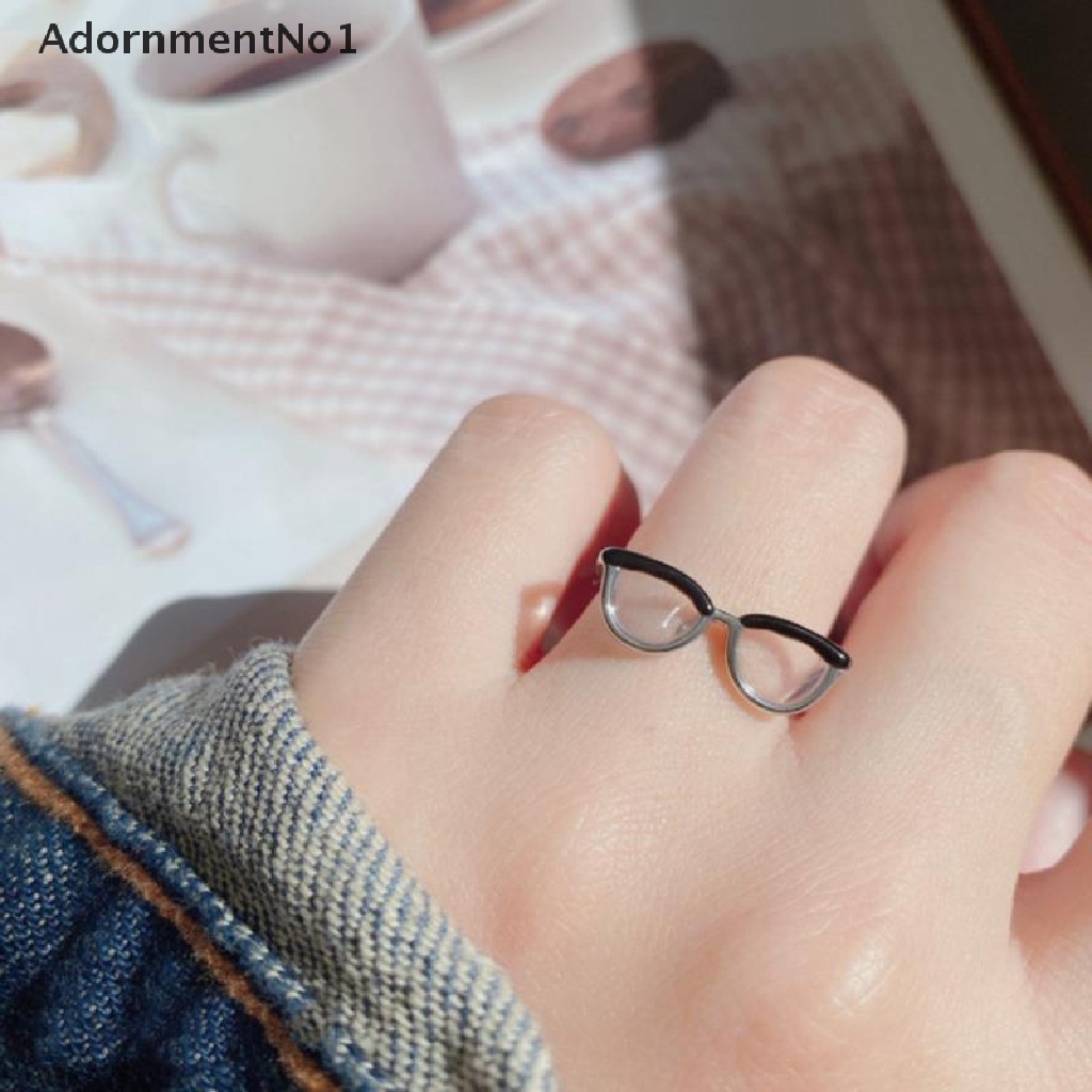 (AdornmentNo1) Cincin Terbuka Adjustable Gaya Bohemian Motif Kacamata Lucu Untuk Perhiasan Wanita