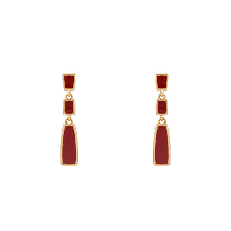 Bahasa Perancis gaya vintage anting-anting merah stud anting-anting cocok untuk musim dingin anting-