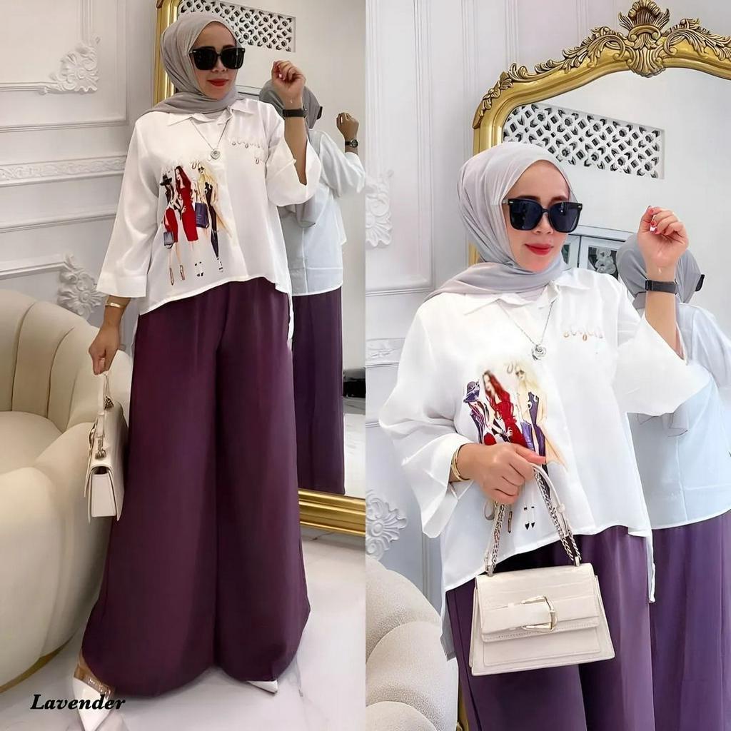 SETELAN WANITA KEKINIAN WOMEN SET MC BAHAN KATUN MIX SABLON LD LD 110CM PJ DEPAN 60CM PJ BELAKANG 70 CM PC 95CM PINGGANG FULL KARET MERAL SETELAN WANITA KEKINIAN FASHION MUSLIM ONE SET WANITA KOREAN STYLE SETCEL WANITA JUMBO LENGAN PANJANG