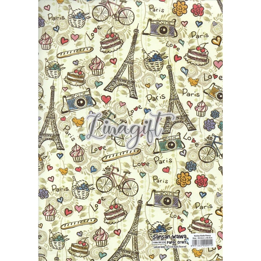 ( 5 Lembar ) PARIS SANWA - KERTAS KADO SANSAN WAWA MENARA EIFFEL - GIFT WRAPPING PAPER DOFF ROMANTIC ROMANCE WEDDING ENGGAGEMENT LOVE NETRAL LAMARAN CLASSIC / PHOTOGRAPHY BACKGROUND