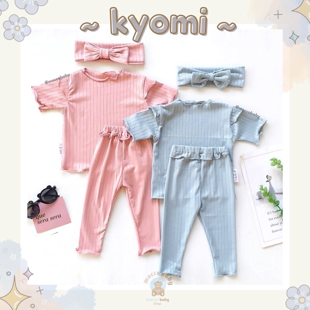 MBSS - BBB KYOMI setelan bayi newborn motif bunga polos lucu free headband pita