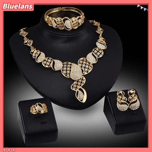 Bluelans Wedding Gift Crystal Choker Necklace Earring Bangle Bracelet Ring Jewelry Set