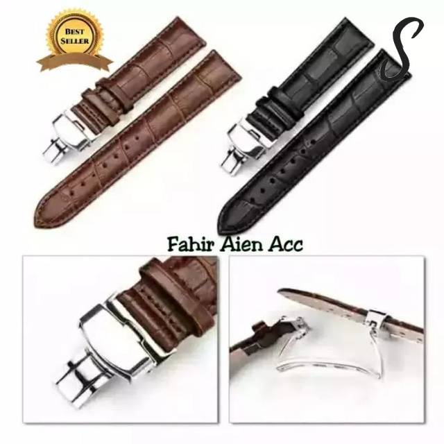 STRAP TALI JAM KULIT BUTTERFLY CLASP BUCKLE UKURAN 20MM LEATHER STRAP KULIT BUTTERFLY CLASP BUCKLE