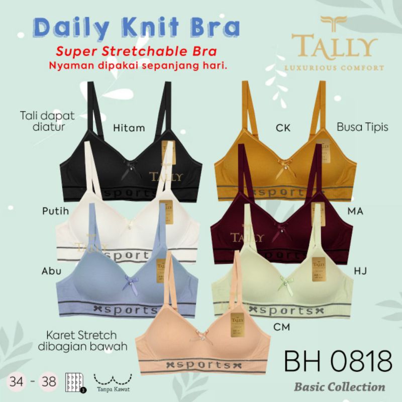 TALLY BRA BH 0818 I CUP A | TANPA KAWAT I BUSA TIPIS I SIZE 34-38 I BAHAN SEMI RAJUT| ADA LOGO