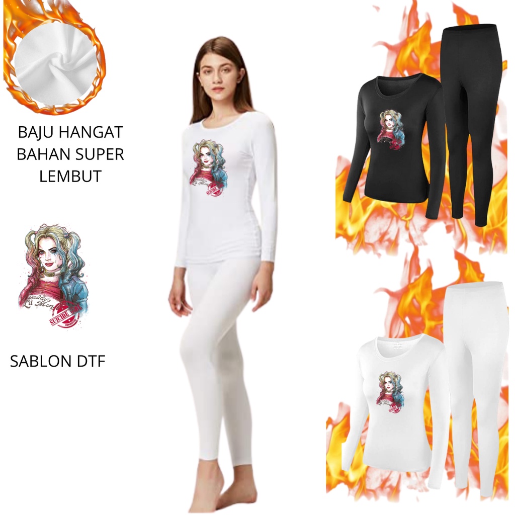 JBF Bju Setelan Wanita Kekinian Atasan Cewe Bahan Babyterry Harley Quiin Dan Celana Legging