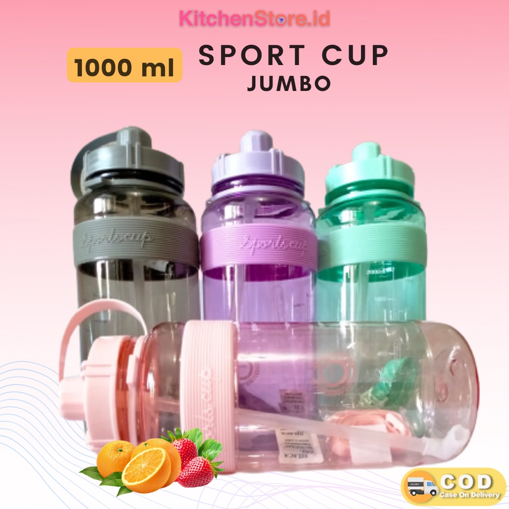 Botol Minum Sport Cup Jumbo 1000ml (B074) Botol Tumbler 1 Liter Botol Obat Herbal dan Botol Olahraga Multifungsi Botol Tahan Panas digunakan Kesekolah anak ada Cocok Untuk di Botol Tumbler Kantor