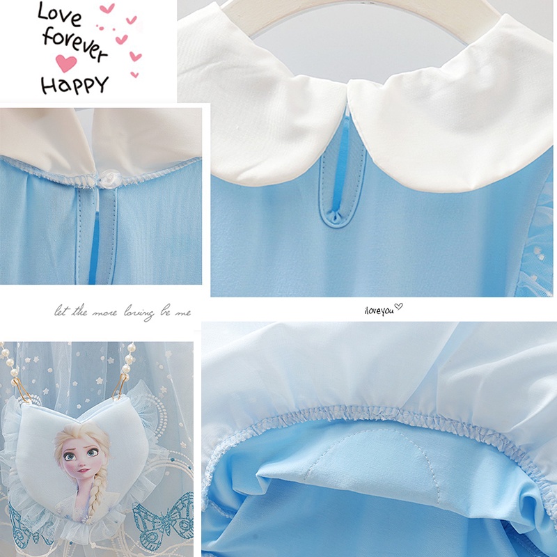 Dress Frozen Anak Perempuan Christmas party dress pesta full brodir anak perempuan + Tas