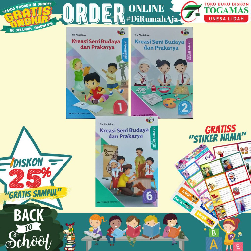 PRE ORDER BUKU KREASI SENI BUDAYA DAN PRAKARYA SD /MI KELAS 1,2,3,4,5,6  K2013 REVISI 2016