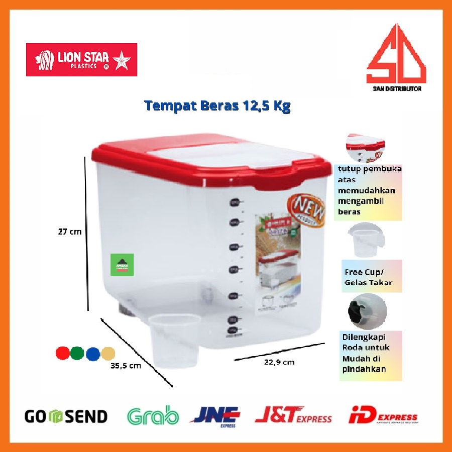 Tempat Beras Oriza Rice Box 12,5 kg RB-17 Lion Star + gelas takar