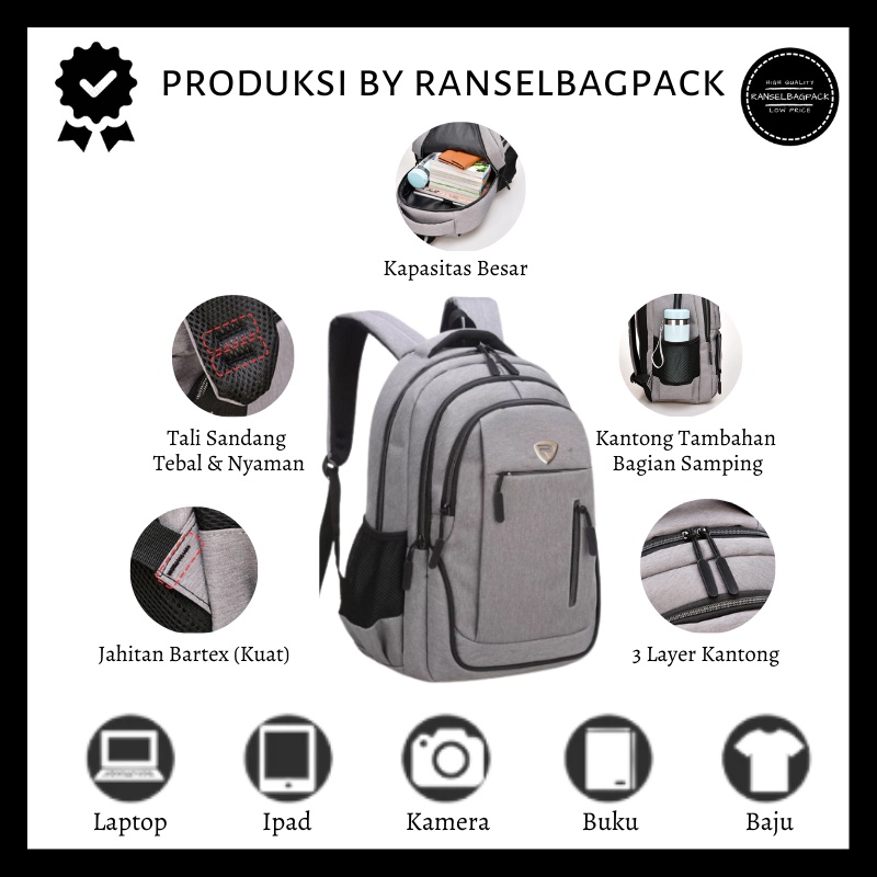 Tas Ransel Pria - Tas Sekolah Kuliah Kerja Travel Remaja Dewasa Model Murah Terbaru Korea Kekinian Multifungsi Stylish Backpack Punggung Bahu Besar Bagus Import Lokal Original Fashion Simple Casual Elegan Cowok