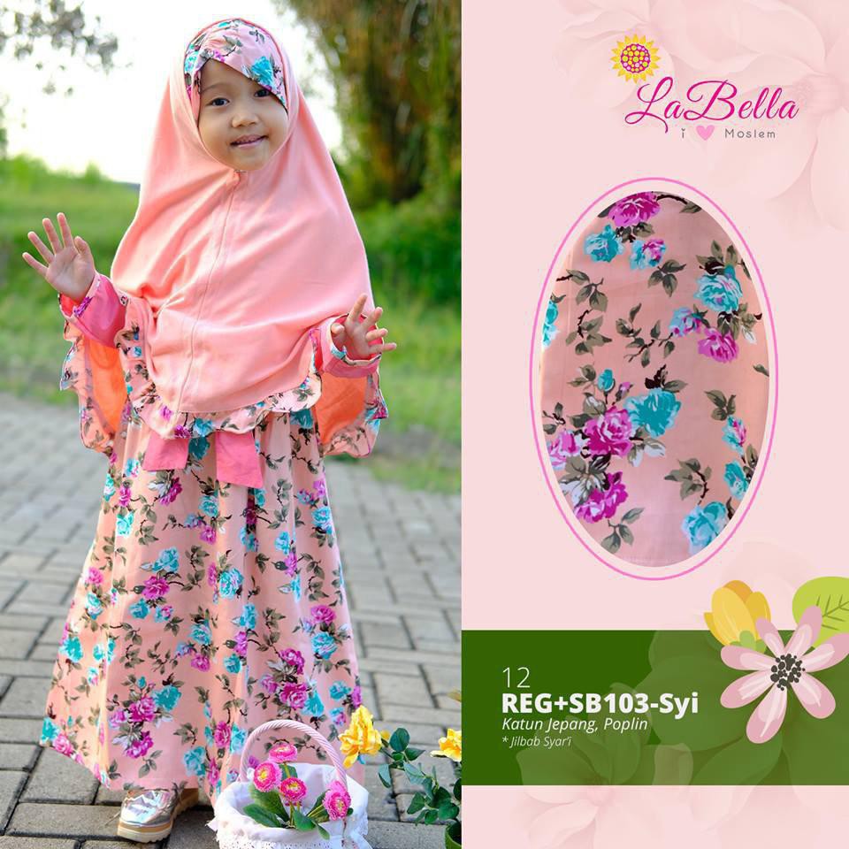 Gamis anak Labella katun jepang poplin jibab syari usia 8-11 thn