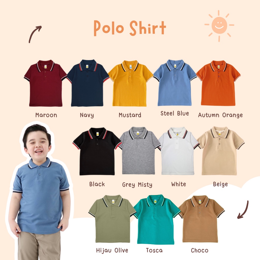 Yobebee Polo Shirt Anak Laki Laki Usia 2 4 6 8 10 Tahun Kemeja Kaos Polo Model Tangan Pendek Baju Atasan Kids Polos Cotton Lembut Strech Boy Tee Shirt Model Casual Santai Kaos Kerah Anak Cowok