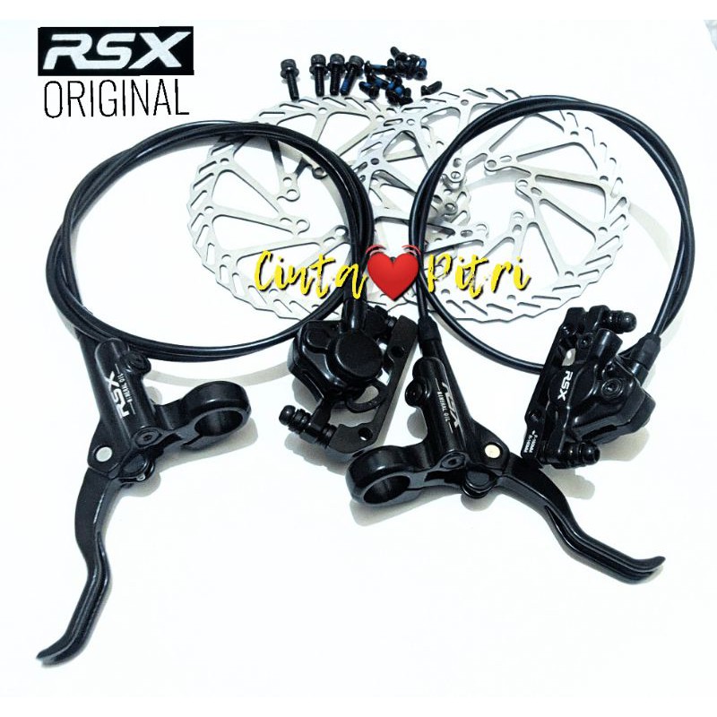 BRAKESET HIDROLIK RSX ORIGINAL BLACK EDITION REM CAKRAM HIDROLIS SEPEDA LIPAT MTB BRAKE SET DISC