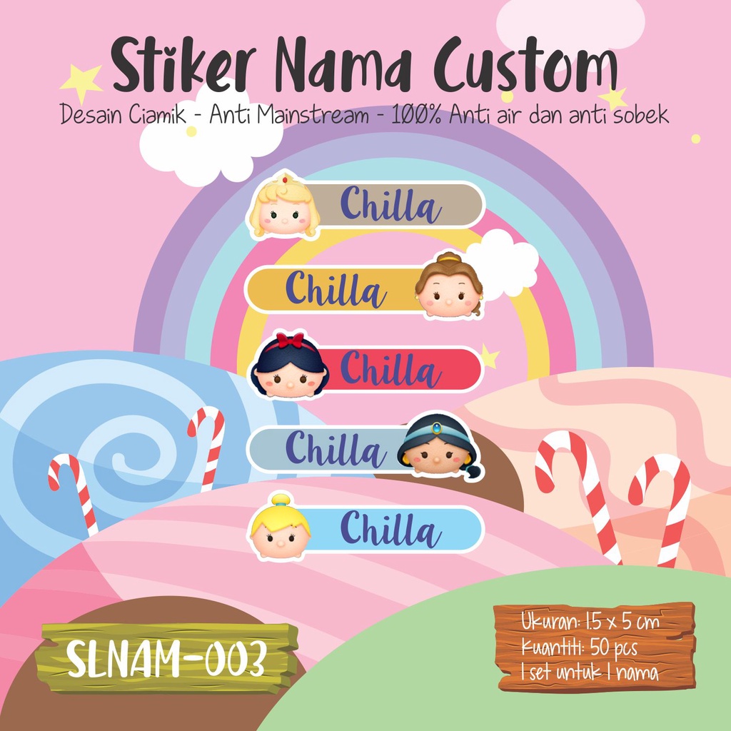 

sticker label nama anak kartun girl cute princes muslimah SLNAM 003