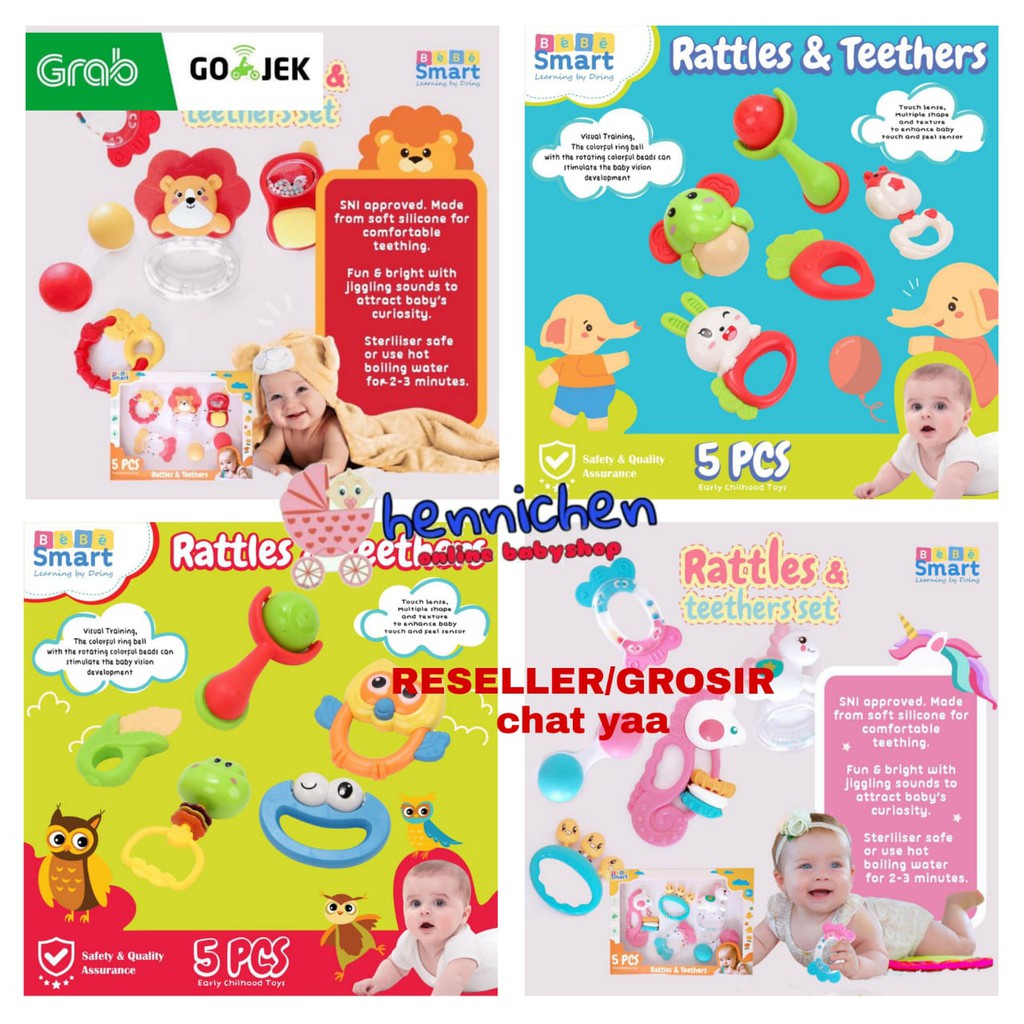 READY GOJEK GRAB Bebe Smart Rattles &amp; Teethers Unicorn &amp; Fox ISI 5pcs bbs808 bbs809 bbs901 bbs902