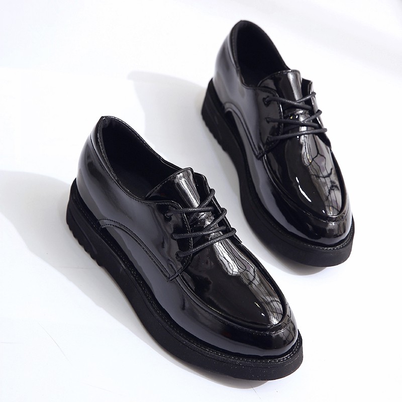 Pu Patent Leather Loafer Woman Oxfords Platform Casual Shoes Sliver Women Shoes Round Toe Creepers