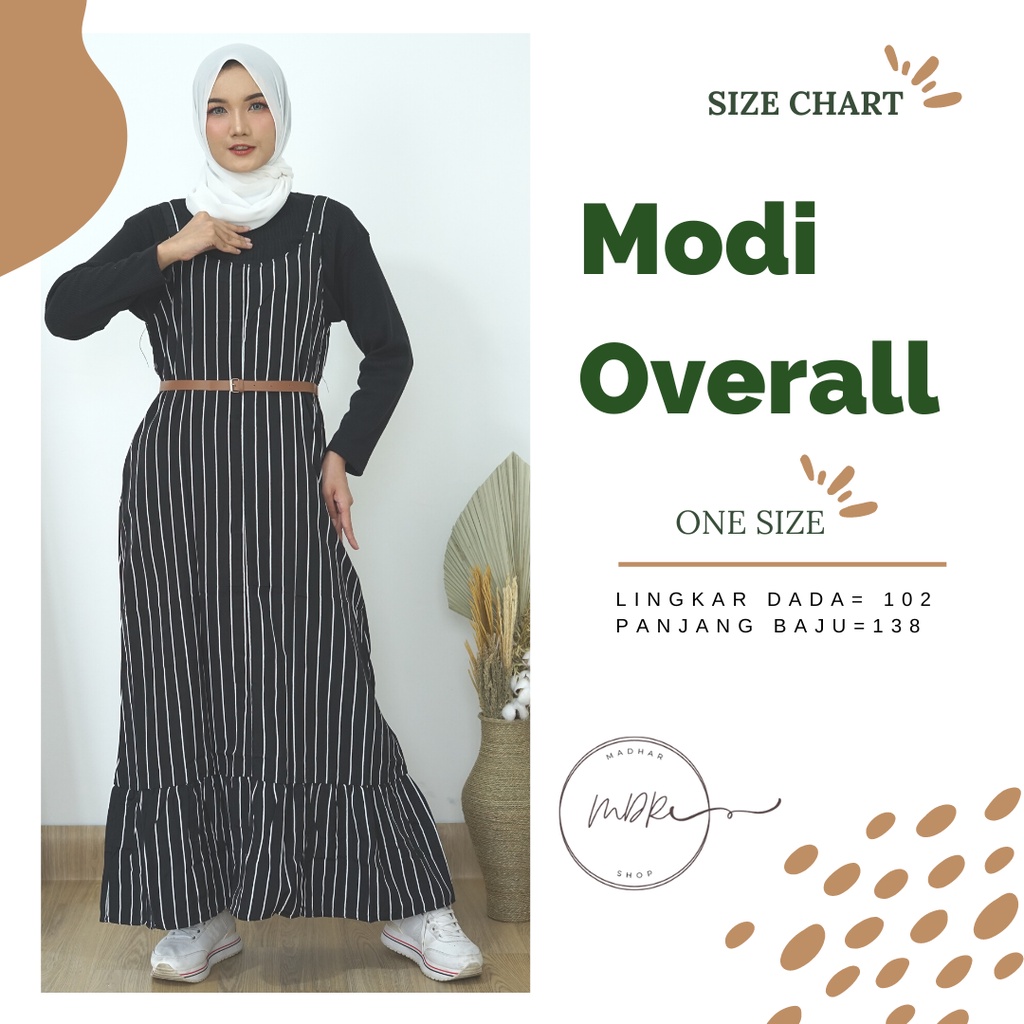 (FREE BELT) Modi Overall Bahan Monalisa Motif Salur Garis Stripe Rempel Bawah Tanpa Lengan Ld 102 cm / Dress Wanita Remaja Muslim Terbaru Warna Mocca Hitam Maroon Navy Kekinian