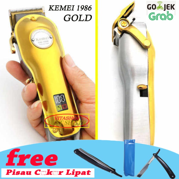 Hair Clipper Kemei km-1986 GOLD GRATIS PISAU LIPAT MANUAL ALAT