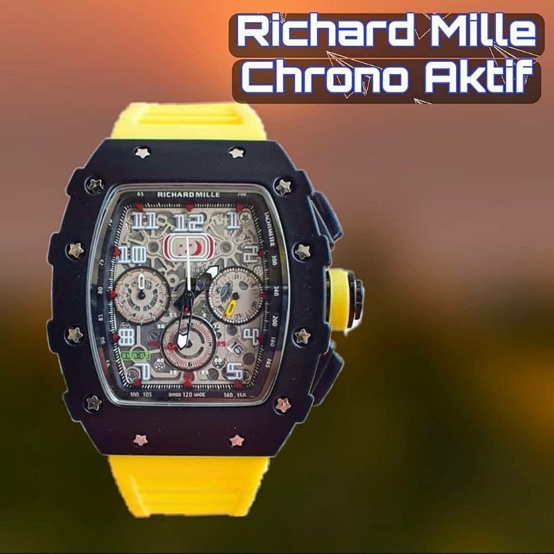 Jam Ricchard Mile Pria chrono aktif tali karet + free gelang (model random)