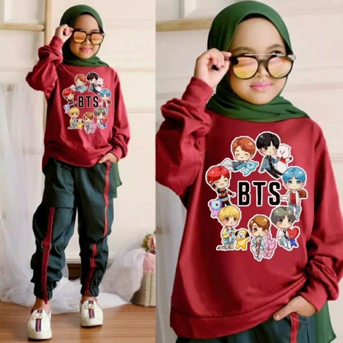setelan baju muslim anak perempuan bts babyteri usia 8 9 10 tahun - 8-10 tahun