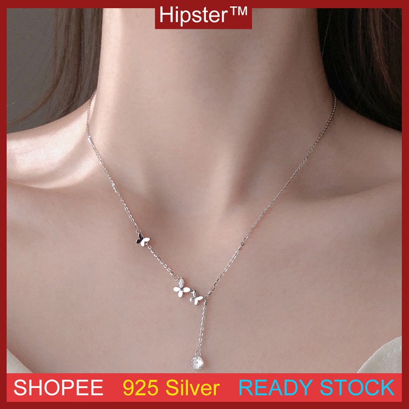 Fashion Aksesoris S925 Sterling Silver Kalung Kupu-kupu Rumbai Desain Gaya Minimalis Disesuaikan