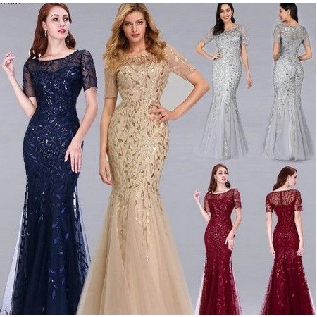 Gaun mermaid berkilap pesta prom party sexy mermaid dress