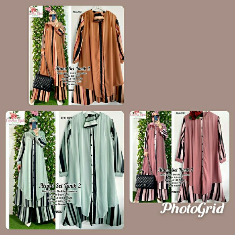 alana set tunik 2 setelan wanita/tunik panjang set celana