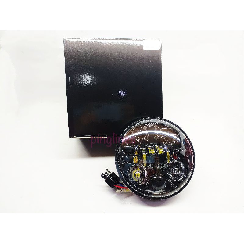 variasi motor japstyle custom tiger headlamp lampu depan daymaker 5.75 inch 16 led dos hitam import