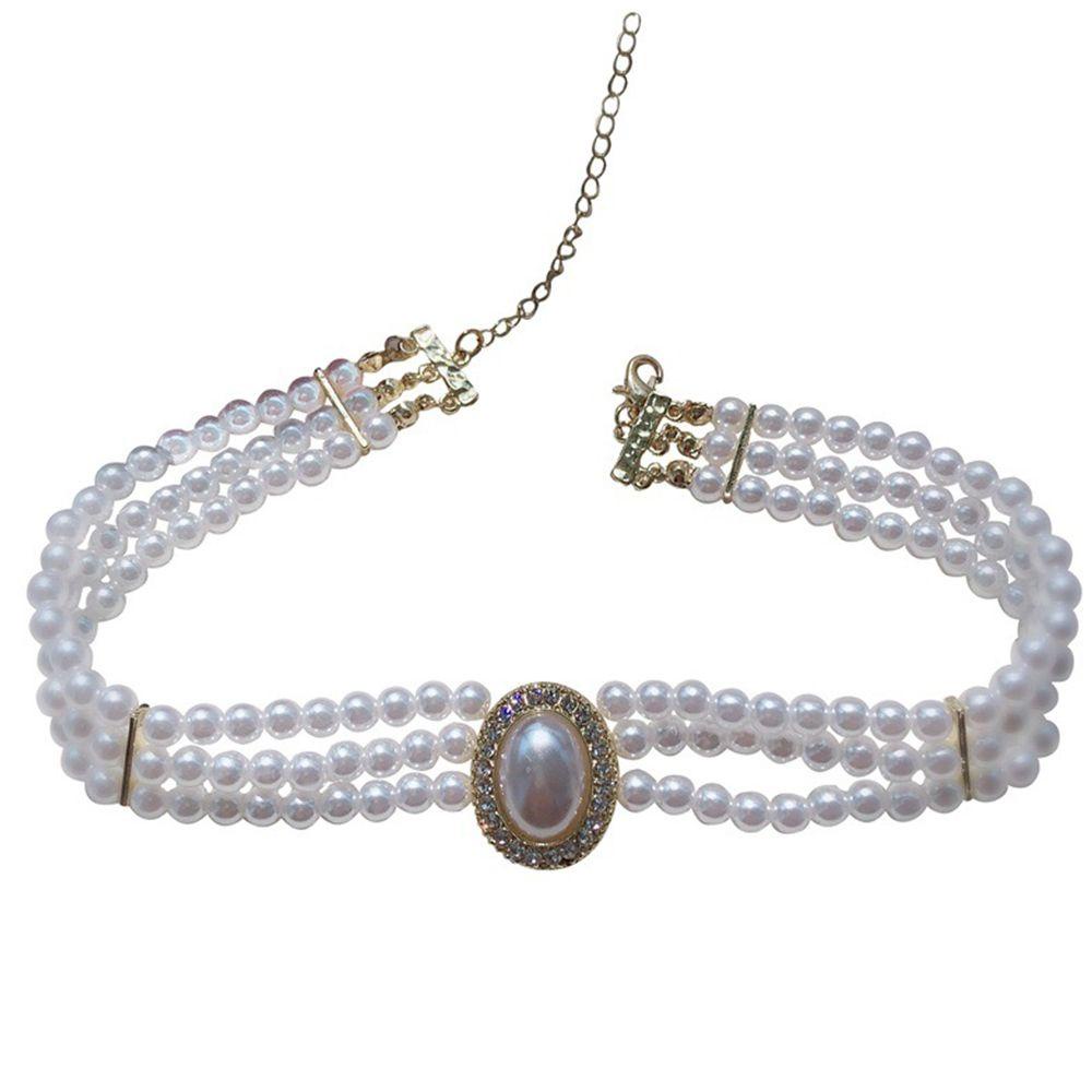 Mxbeauty Wanita Kalung Mewah Perhiasan Hadiah Mutiara Triple Layer Alloy Temperamen Perhiasan Aksesoris