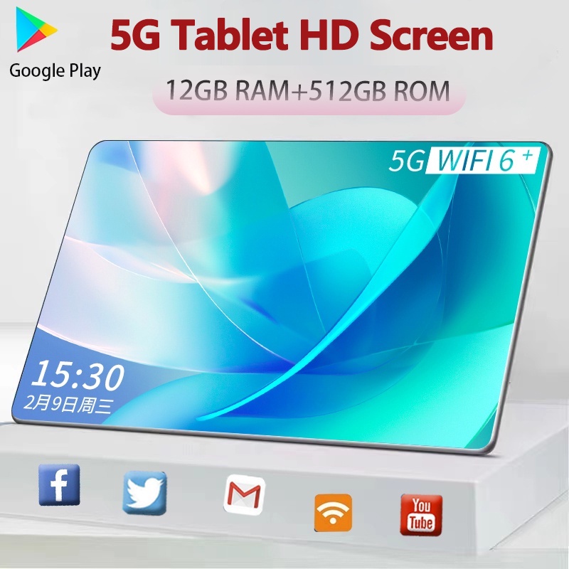 Barang spot Tablet PC Sistem Android 10.1 Inch Tablet PC RAM 6GB + 128GB ROM Android Smart Telpon Murah Tablet PC Baru Sepuluh Inti 4G Jaringan