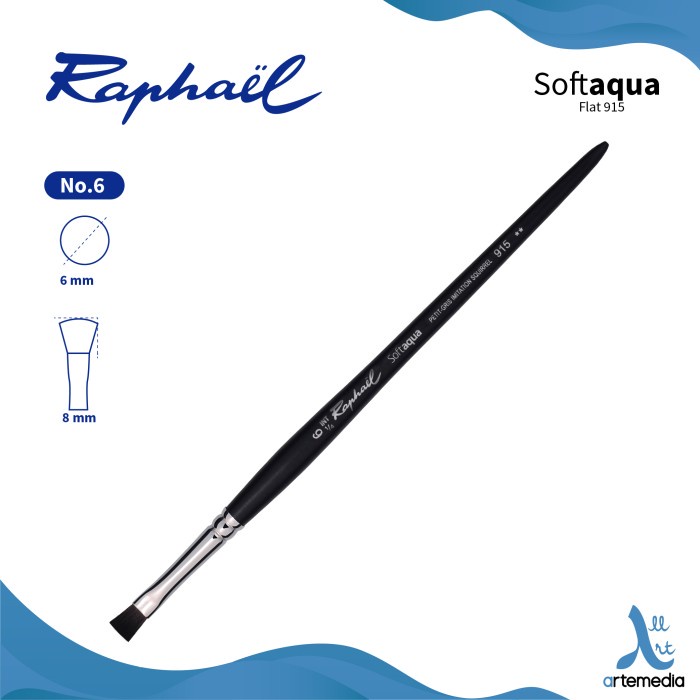 

Kuas Lukis Raphael 915 Flat Softaqua Synthetic Brush Short Handle - NO. 6