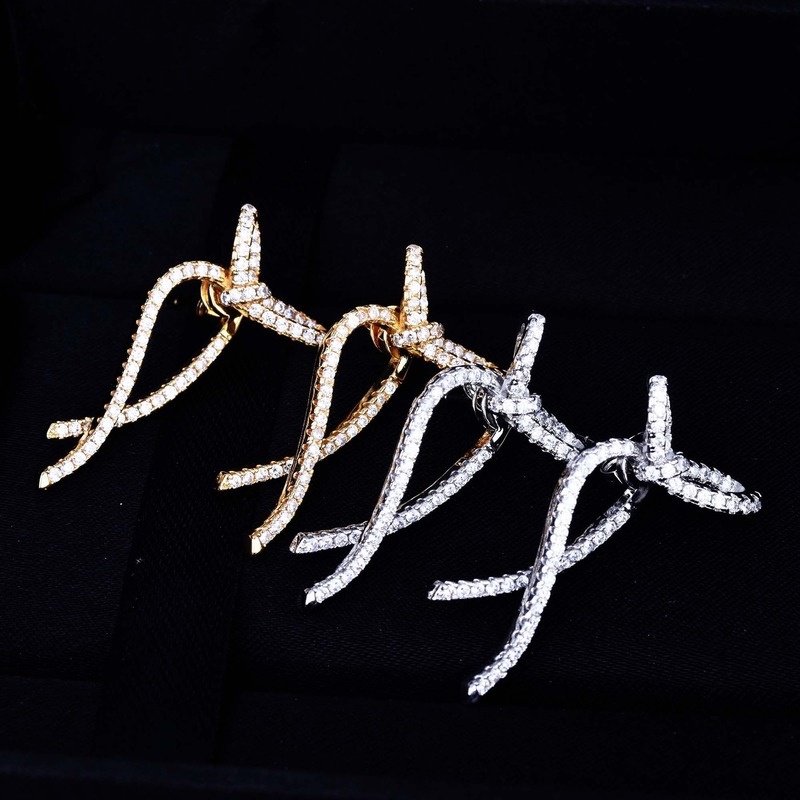 Fashion Design Simple Rhinestone Front and Back Ribbon Bowknot Stud Earrings