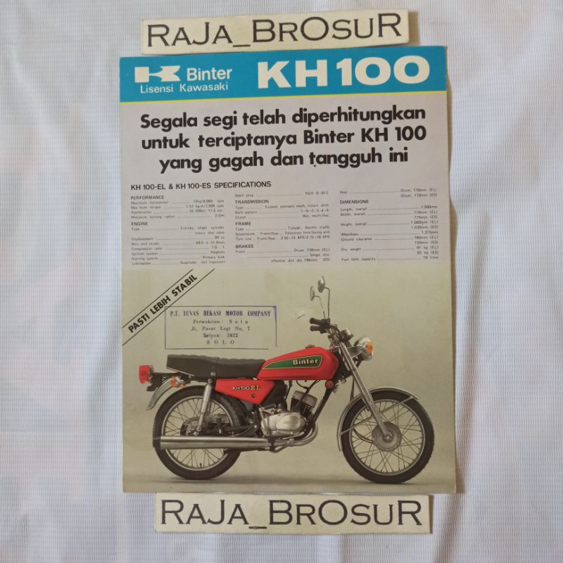 Poster brosur katalog flyer jadul lawas Kawasaki Binter KH100 KH 100 EL/KH100 KH 100 ES 5speed 2tak 