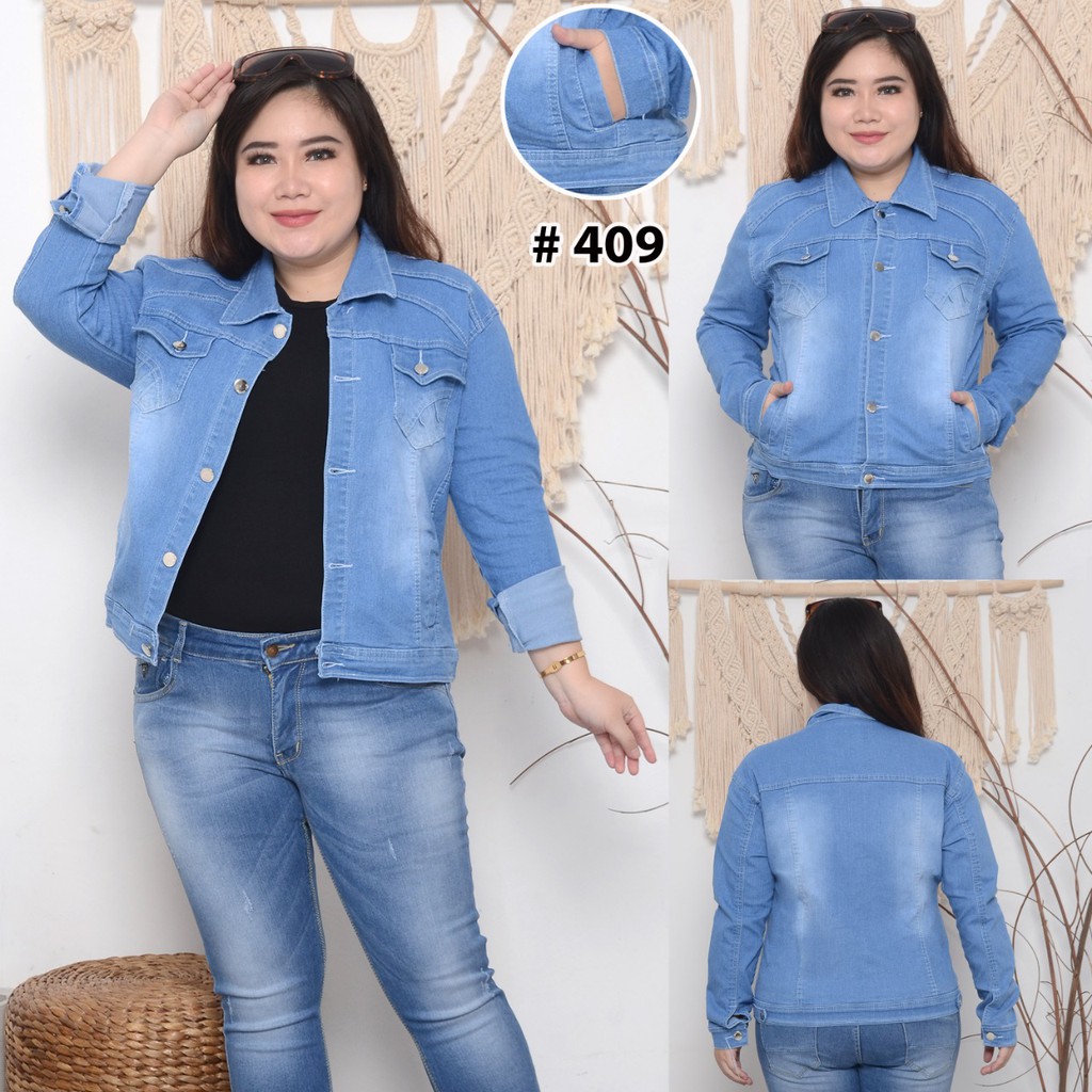 MC girl - Jaket Jeans Premium Wanita / Jacket Lepis Polos Jumbo / Jaket Denim Ukuran XXL