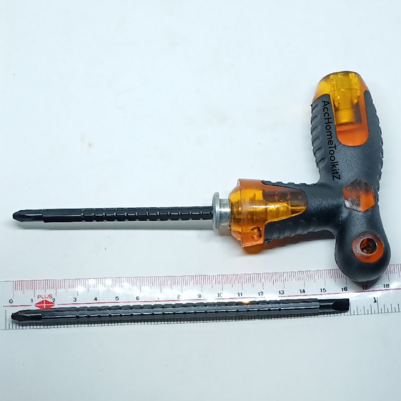 Obeng T Bolak Balik Gerigi 4 &quot; - 5 &quot; Inch / Min Plus / Obeng Kembang 2 in 1