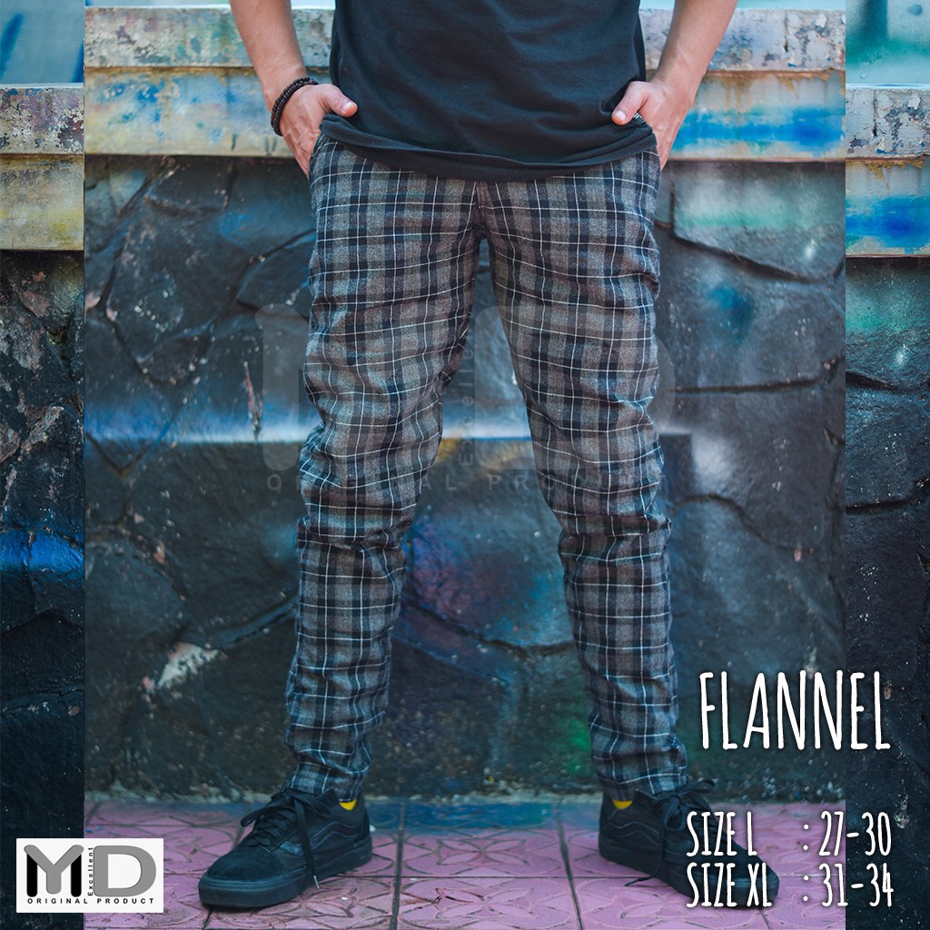 Tartan Pants Pria Celana Kotak Kotak Zaraman Slimfit Outfit Warna Hitam Abu Premium Quality