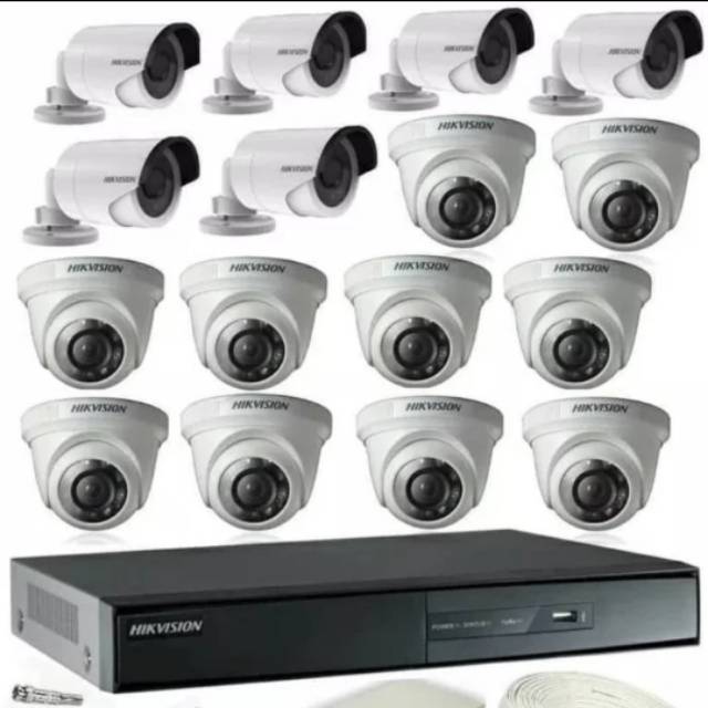 PAKET KAMERA CCTV HIKVISION 16 CAMERA 2MP 1080P FULL HD BISA ONLINE DI ANDROID KOMPLIT 2 MP