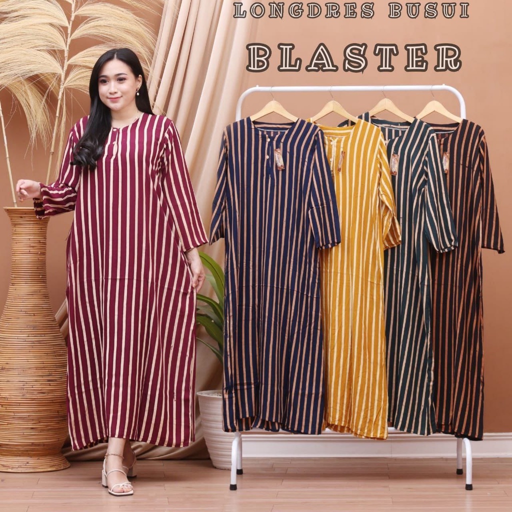 LONGDRESS CABUTAN CINCIN LENGAN PANJANG DASTER PANJANG KANCING DEPAN BUSUI DASTER ADEM MURAH GRIYA BATIK-LD BLASTER
