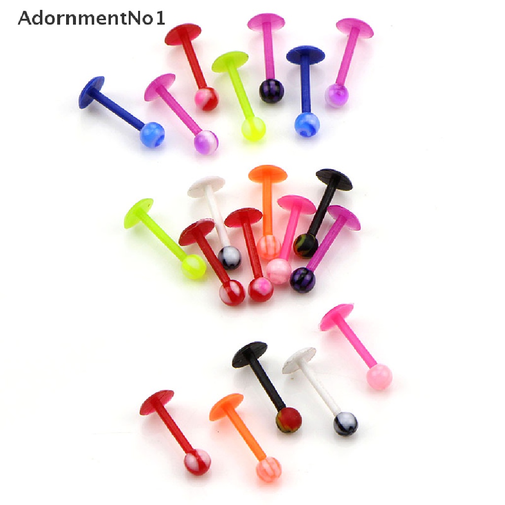 (AdornmentNo1) 20pcs / Set Anting Tindik Lidah / Bibir / Tubuh Desain Barbell Warna Warni