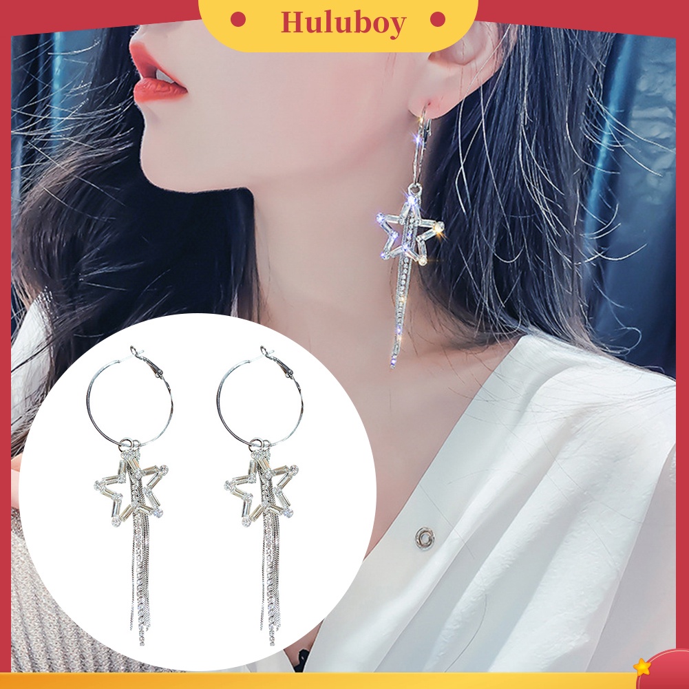 Hu Hu Hu Hu Hu Alat Bantu Pasang Kacamata♡ Anting Tusuk Gantung Wanita Desain Bintangrumbai Hias Berlian Imitasi Untuk Hadiah