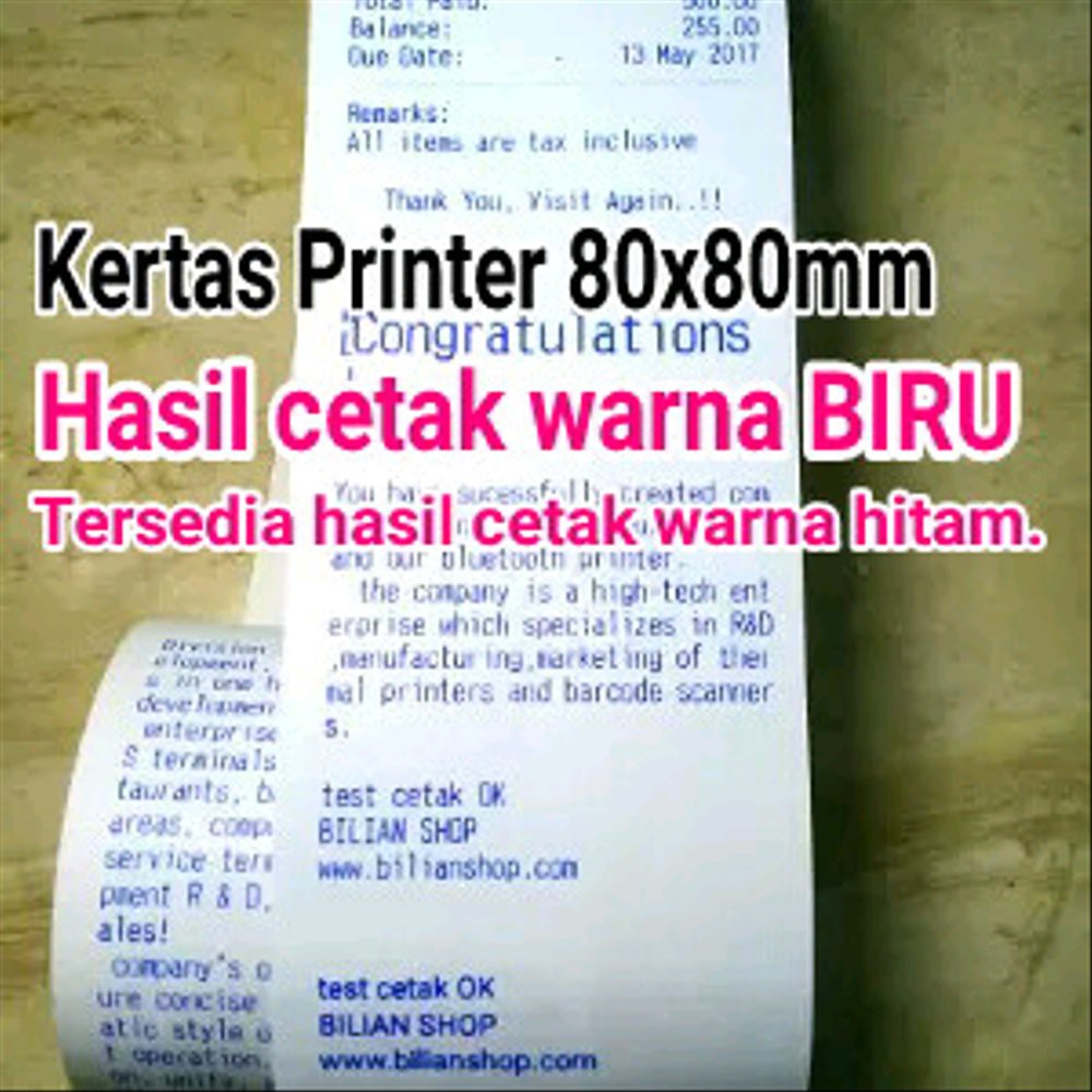 

Unik Kertas 80 x 80mm struk kasir hasil cetak warna BIRU thermal OTANI core 17. Limited