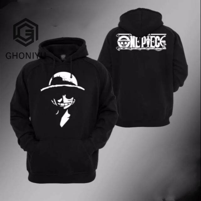 HOODIE PULLOVER ANIME ONE PIECE NEW LOGO MONKEY D. LUFFY HITAM