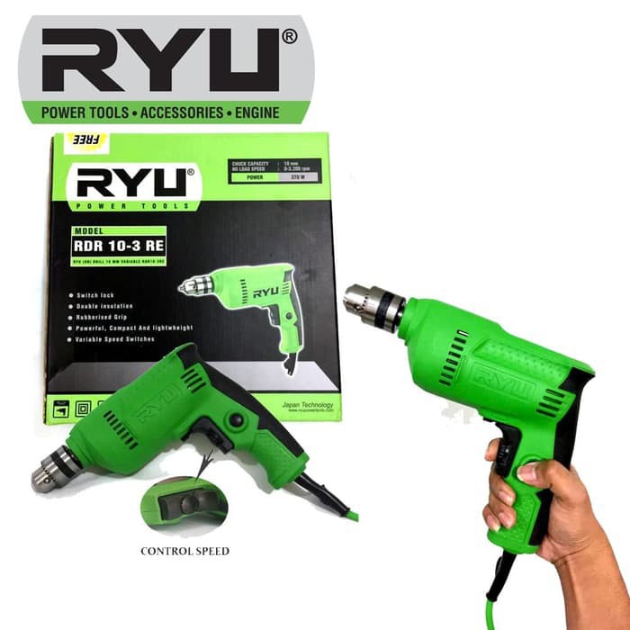 Ryu Variable Drill Mesin Bor Tangan Bolak Balik 10 Mm RDR 10-3 RE Dapet 1X FREE