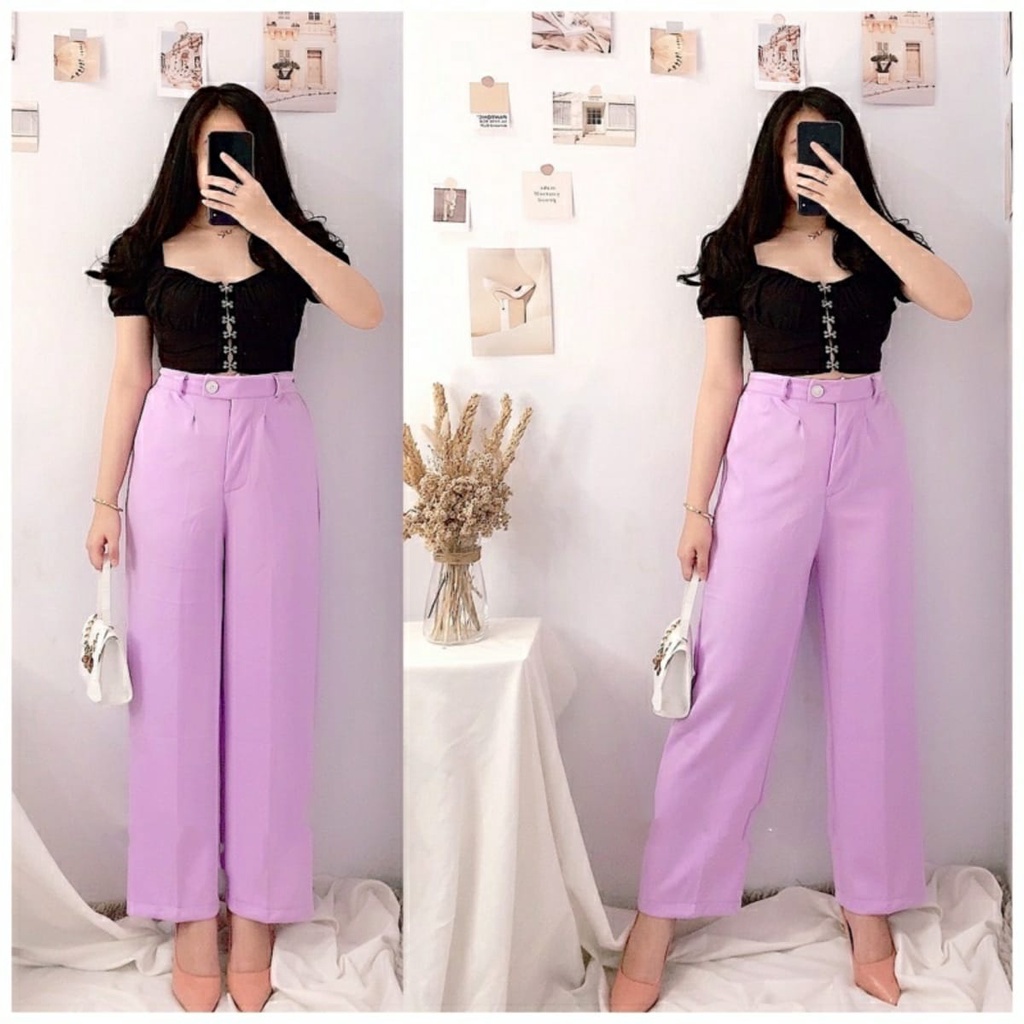 Tq88indonesia Fashion Celana Panjang Wanita / Irene Crepe Button Pants / Celana Polos Cewek / Celana Santai Cewek / Celana Panjang Cewek Terbaru