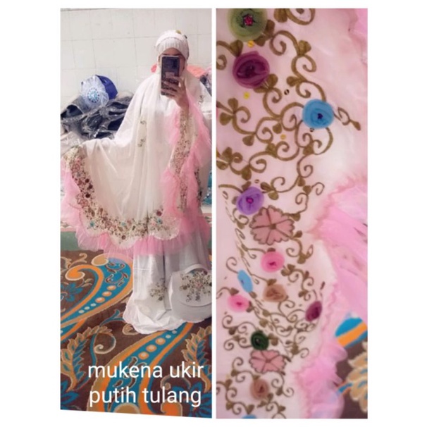 Mukena sutra bordir tile timbul cantik mewah elegan