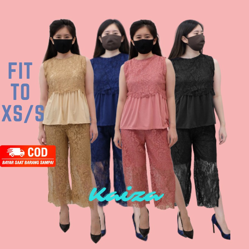 Setelan Wanita Baju Celana Bahan Brokat Spandex real pic